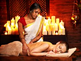 Woman having Ayurvedic spa treatment.